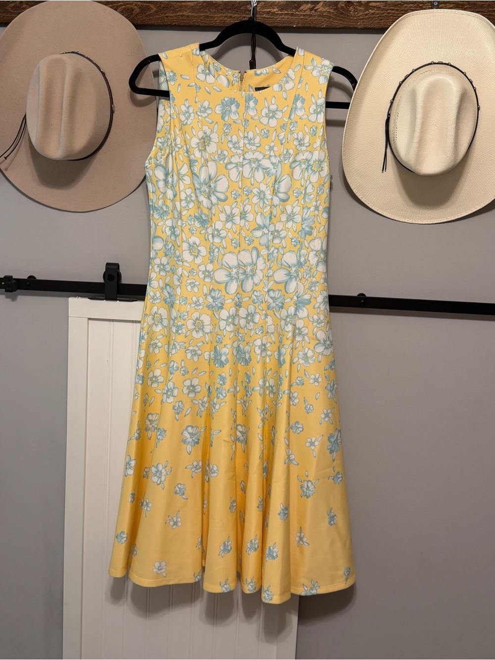 Yellow Floral Sleeveless Fit-and-Flare Dress